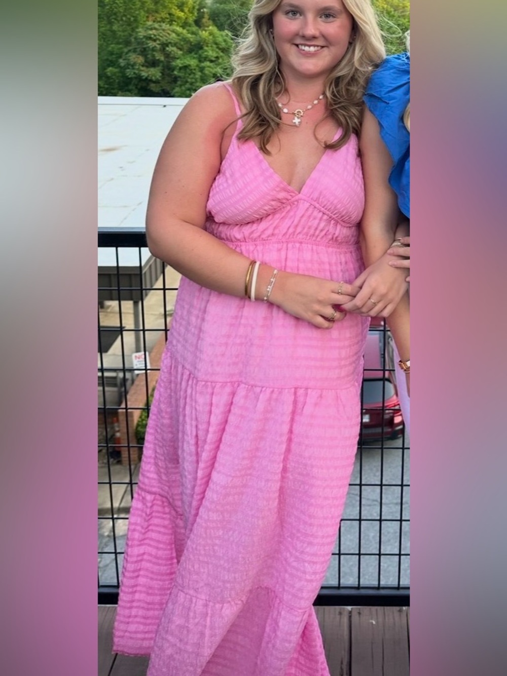 Pink Maxi Dress with V-Neck